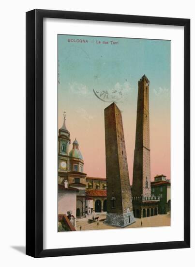 The Two Towers in Bologna, Italy. Postcard Sent in 1913-Italian Photographer-Framed Giclee Print