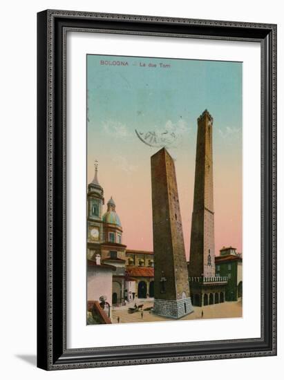 The Two Towers in Bologna, Italy. Postcard Sent in 1913-Italian Photographer-Framed Giclee Print