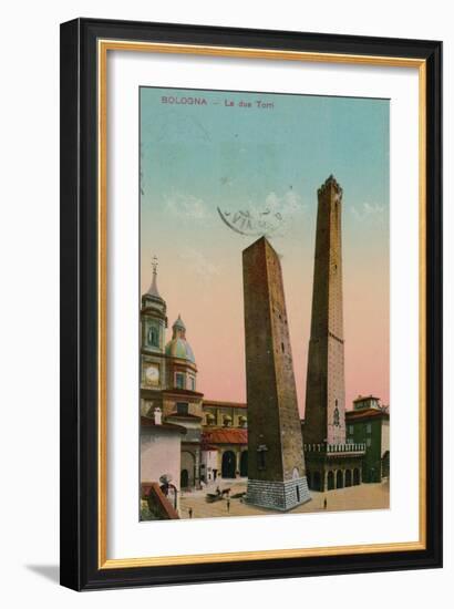 The Two Towers in Bologna, Italy. Postcard Sent in 1913-Italian Photographer-Framed Giclee Print