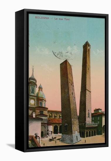 The Two Towers in Bologna, Italy. Postcard Sent in 1913-Italian Photographer-Framed Premier Image Canvas