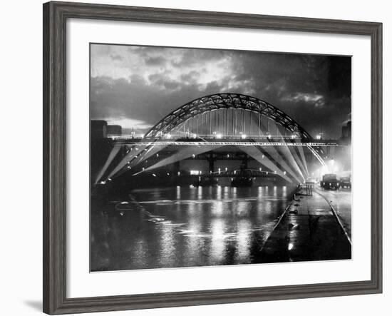 The Tyne Bridge Illuminated at Night circa 1969-null-Framed Photographic Print