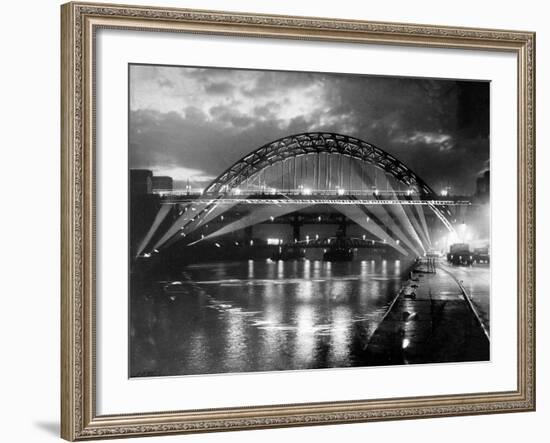 The Tyne Bridge Illuminated at Night circa 1969--Framed Photographic Print