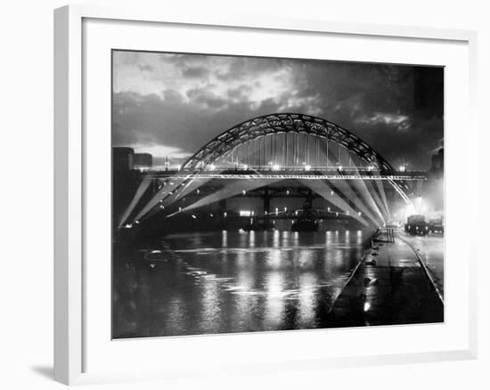 The Tyne Bridge Illuminated at Night circa 1969-null-Framed Photographic Print