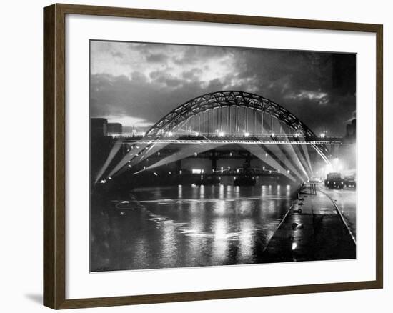 The Tyne Bridge Illuminated at Night circa 1969-null-Framed Photographic Print