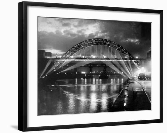 The Tyne Bridge Illuminated at Night circa 1969-null-Framed Photographic Print