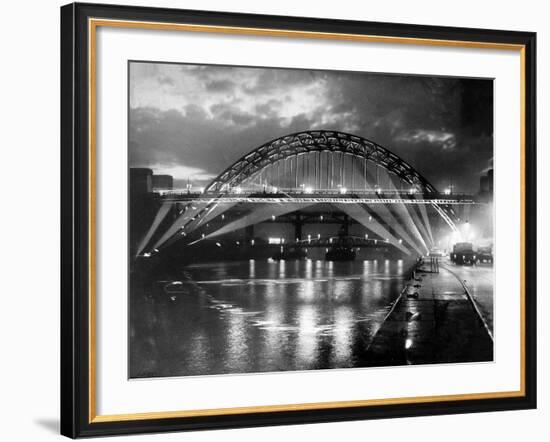 The Tyne Bridge Illuminated at Night circa 1969-null-Framed Photographic Print