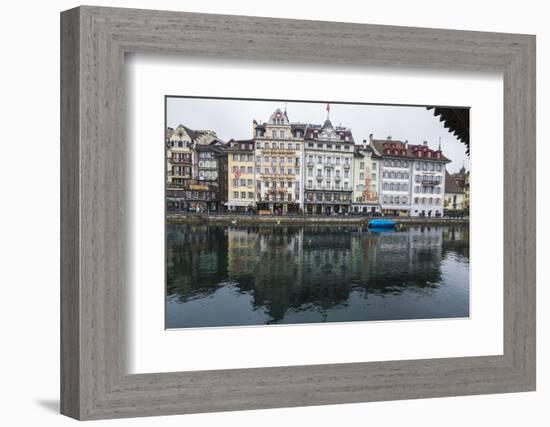 The typical buildings of the old medieval town are reflected in River Reuss, Lucerne, Switzerland, -Roberto Moiola-Framed Photographic Print