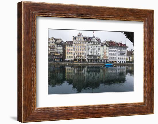 The typical buildings of the old medieval town are reflected in River Reuss, Lucerne, Switzerland, -Roberto Moiola-Framed Photographic Print