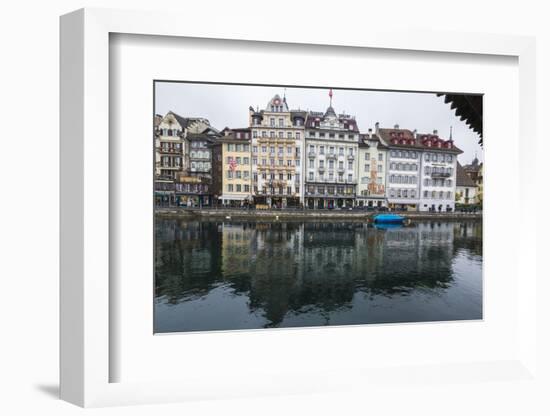 The typical buildings of the old medieval town are reflected in River Reuss, Lucerne, Switzerland, -Roberto Moiola-Framed Photographic Print