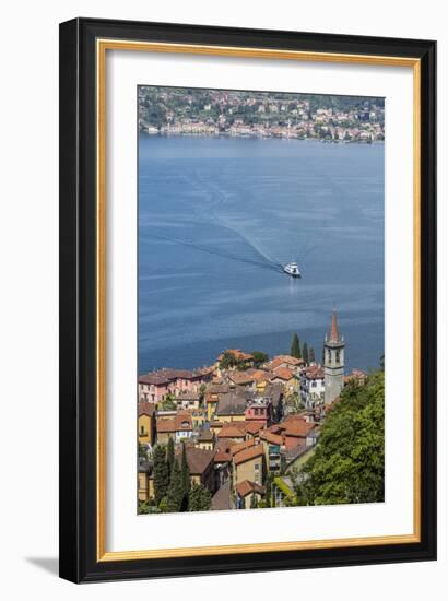The typical village of Varenna surrounded by the blue water of Lake Como and gardens, Italy-Roberto Moiola-Framed Photographic Print