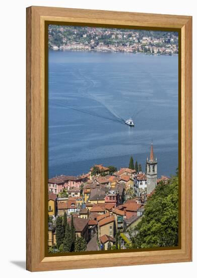 The typical village of Varenna surrounded by the blue water of Lake Como and gardens, Italy-Roberto Moiola-Framed Premier Image Canvas