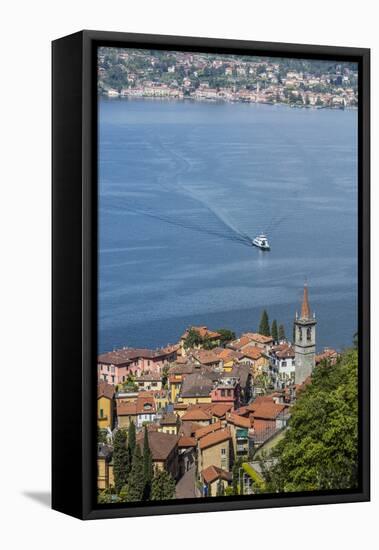 The typical village of Varenna surrounded by the blue water of Lake Como and gardens, Italy-Roberto Moiola-Framed Premier Image Canvas