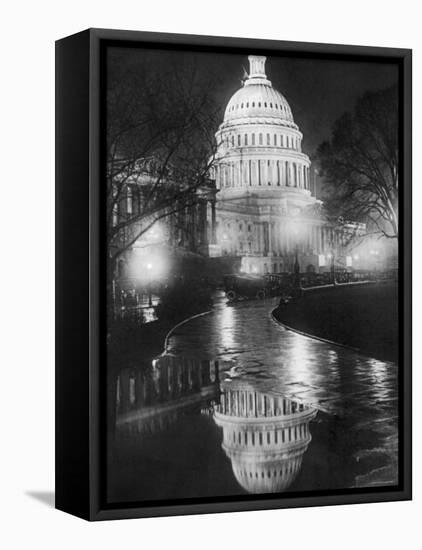 The U.S. Capitol Builing in a Light Night Rain-null-Framed Stretched Canvas