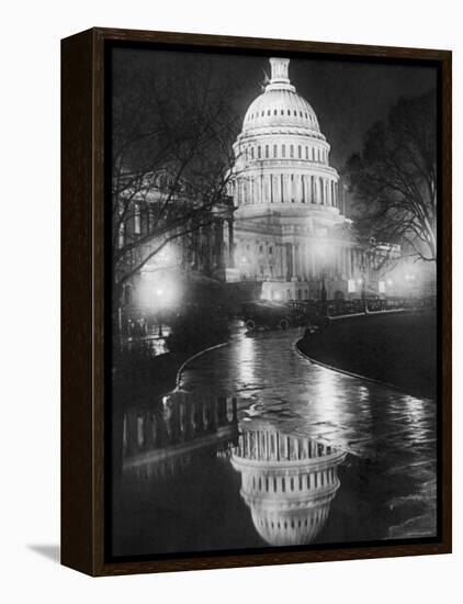 The U.S. Capitol Builing in a Light Night Rain-null-Framed Stretched Canvas