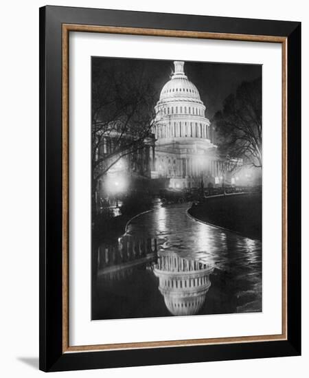 The U.S. Capitol Builing in a Light Night Rain-null-Framed Photo