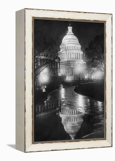 The U.S. Capitol Builing in a Light Night Rain-null-Framed Stretched Canvas