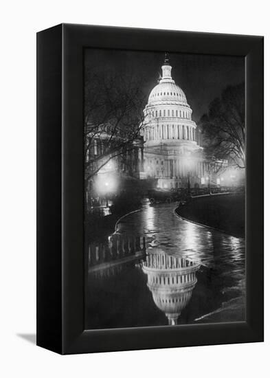 The U.S. Capitol Builing in a Light Night Rain-null-Framed Stretched Canvas