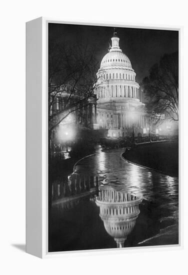 The U.S. Capitol Builing in a Light Night Rain-null-Framed Stretched Canvas