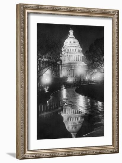 The U.S. Capitol Builing in a Light Night Rain-null-Framed Art Print