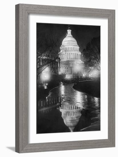 The U.S. Capitol Builing in a Light Night Rain-null-Framed Art Print