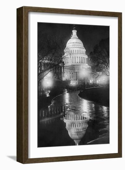 The U.S. Capitol Builing in a Light Night Rain-null-Framed Art Print