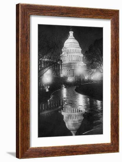 The U.S. Capitol Builing in a Light Night Rain-null-Framed Art Print