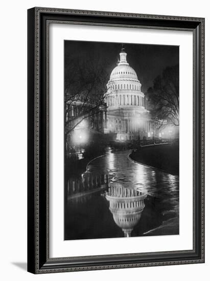 The U.S. Capitol Builing in a Light Night Rain-null-Framed Art Print