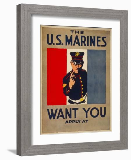 The U.S. Marines Want You, circa 1917-Charles Buckles Falls-Framed Art Print