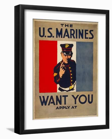 The U.S. Marines Want You, circa 1917-Charles Buckles Falls-Framed Art Print