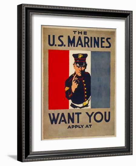 The U.S. Marines Want You, circa 1917-Charles Buckles Falls-Framed Art Print