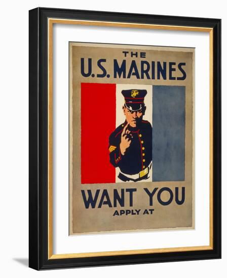 The U.S. Marines Want You, circa 1917-Charles Buckles Falls-Framed Art Print