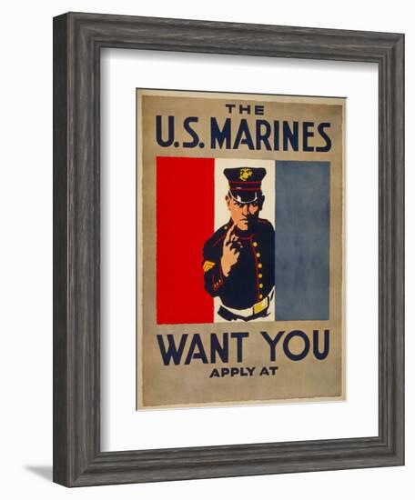 The U.S. Marines Want You, circa 1917-Charles Buckles Falls-Framed Art Print