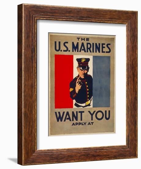 The U.S. Marines Want You, circa 1917-Charles Buckles Falls-Framed Art Print