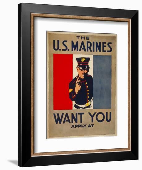 The U.S. Marines Want You, circa 1917-Charles Buckles Falls-Framed Art Print