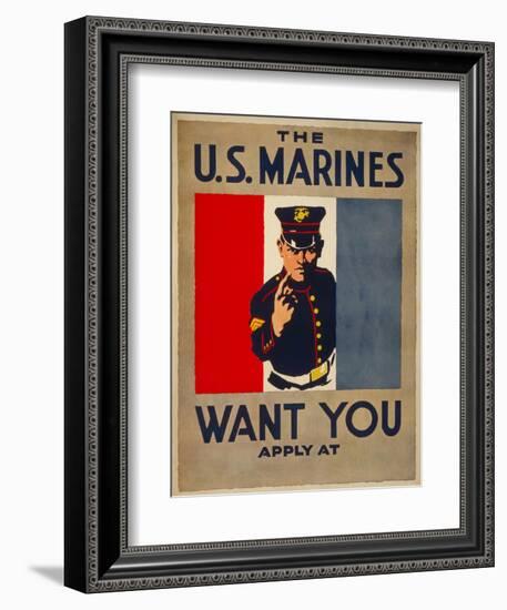 The U.S. Marines Want You, circa 1917-Charles Buckles Falls-Framed Art Print