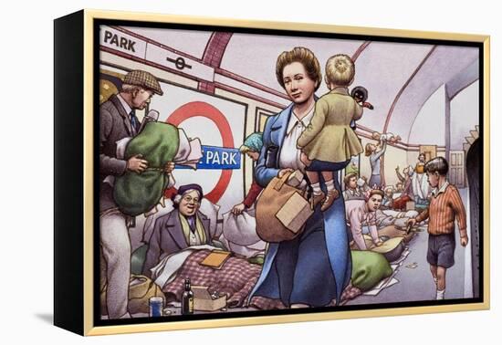 The Underground During the Blitz-Pat Nicolle-Framed Premier Image Canvas