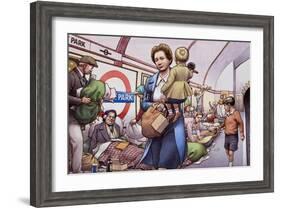 The Underground During the Blitz-Pat Nicolle-Framed Giclee Print