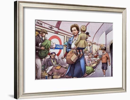 The Underground During the Blitz-Pat Nicolle-Framed Giclee Print