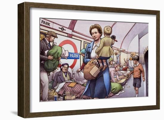 The Underground During the Blitz-Pat Nicolle-Framed Giclee Print