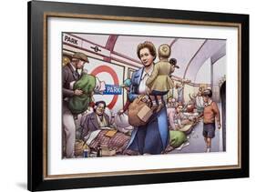 The Underground During the Blitz-Pat Nicolle-Framed Giclee Print