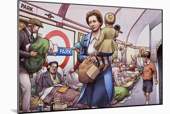 The Underground During the Blitz-Pat Nicolle-Mounted Giclee Print