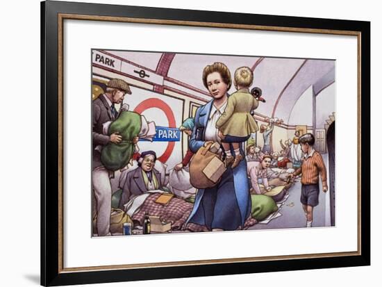 The Underground During the Blitz-Pat Nicolle-Framed Giclee Print