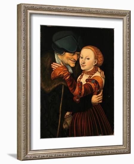 The Unequal Couple, 1528 (Oil on Wood)-Lucas the Elder Cranach-Framed Giclee Print