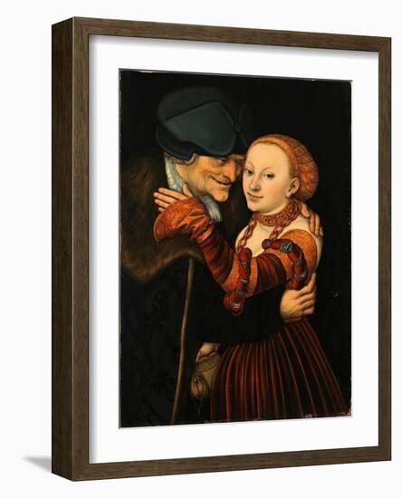 The Unequal Couple, 1528 (Oil on Wood)-Lucas the Elder Cranach-Framed Giclee Print