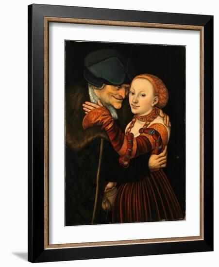 The Unequal Couple, 1528 (Oil on Wood)-Lucas the Elder Cranach-Framed Giclee Print
