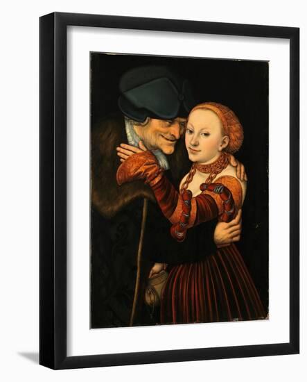 The Unequal Couple, 1528 (Oil on Wood)-Lucas the Elder Cranach-Framed Giclee Print