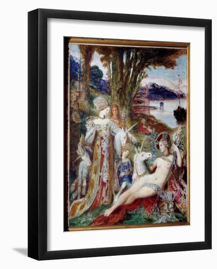 The Unicorns Painting by Gustave Moreau (1826-1898) 1885, Oil on Canvas, 1.15 X 0.9 M. Paris, Musee-Gustave Moreau-Framed Giclee Print