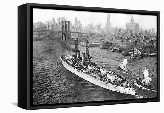 The United States Battleship 'Texas' Setting Out from New York Harbour, C.1917-null-Framed Premier Image Canvas