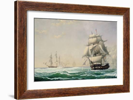 The United States Frigate 'President' Engaging the British Squadron in 1815, 1850 (Oil on Canvas)-Fitz Henry Lane-Framed Giclee Print