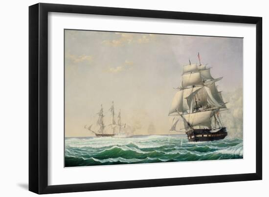 The United States Frigate 'President' Engaging the British Squadron in 1815, 1850 (Oil on Canvas)-Fitz Henry Lane-Framed Giclee Print
